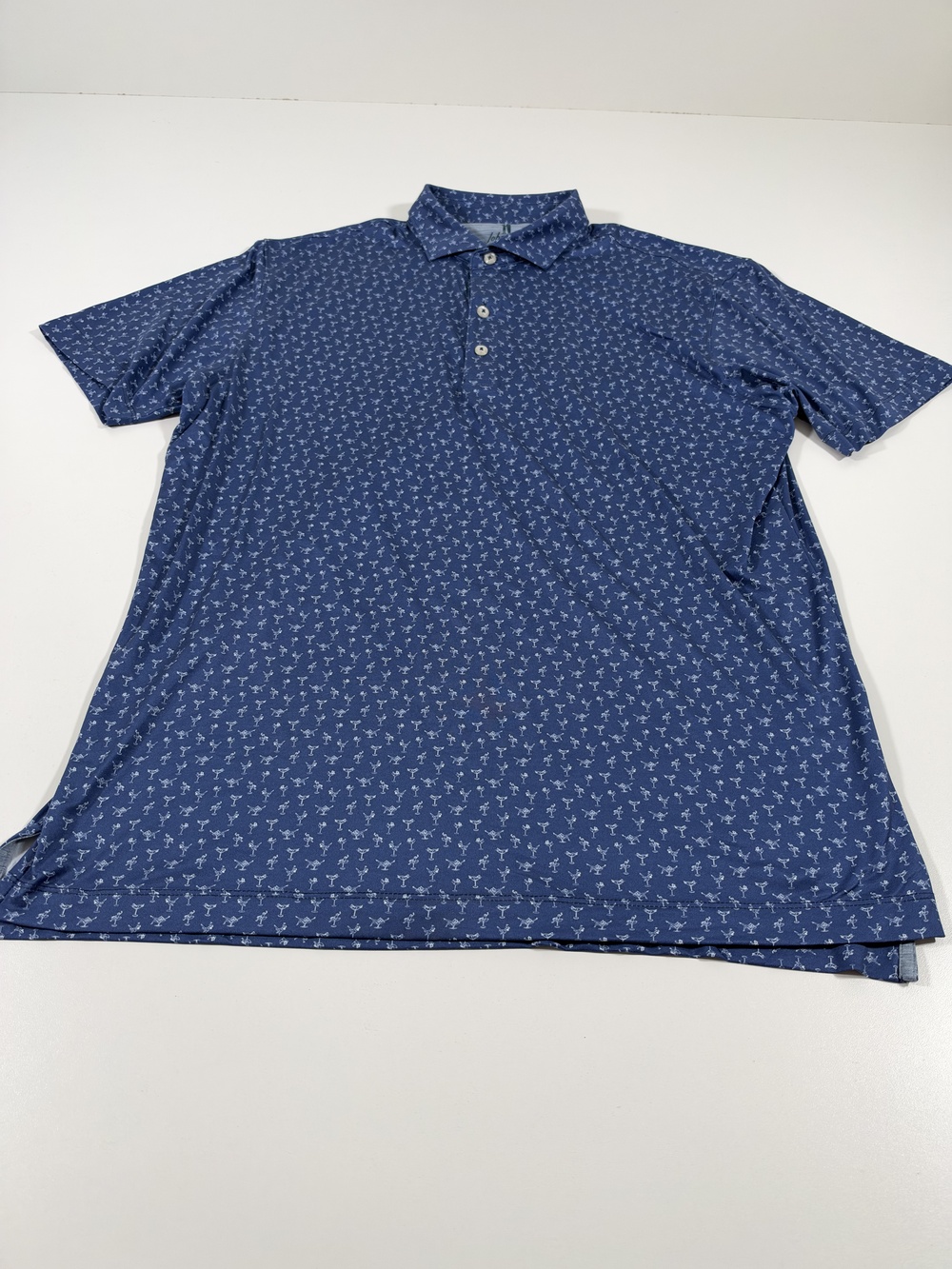 Johnnie-O Featherweight Polo Shirt AOP Mens M Blue Pin Up Cocktail Golf Stretch